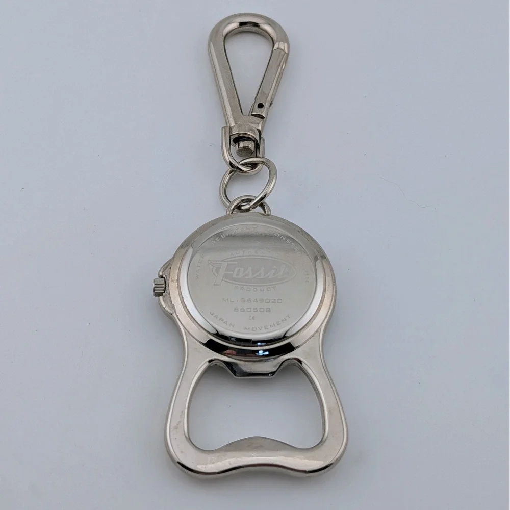 Fossil Bottle Opener Watch Carabiner Keychain Gray Dial Luminous ML-5649020 Runs